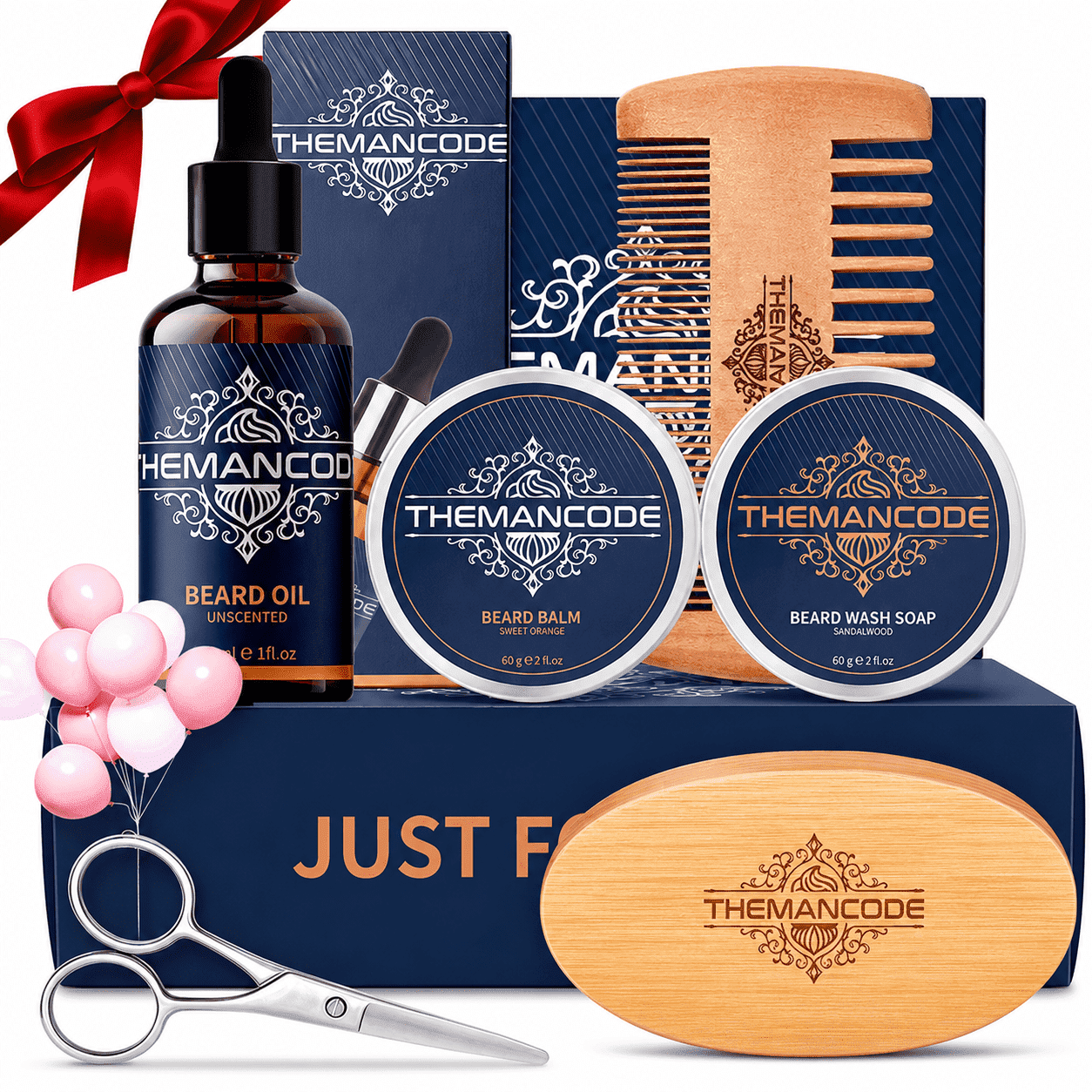 THEMANCODE Beard Kit for Men – Beard Grooming & Trimming Kit Set with Beard Oil, Beard Balm, Wash Soap, Comb, Brush & Mustache Scissors, Perfect Father's Day Gift