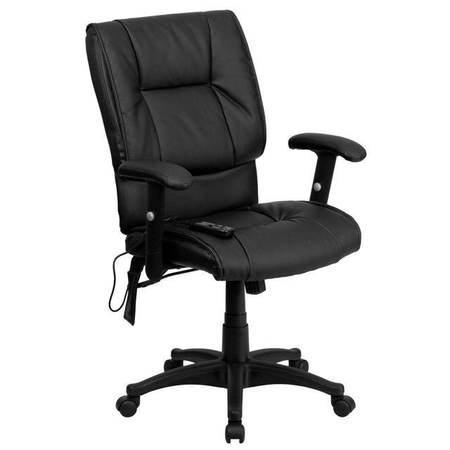 Mid-Back Ergonomic Massaging Black Leather Executive Swivel Office Chair with Adjustable Arms