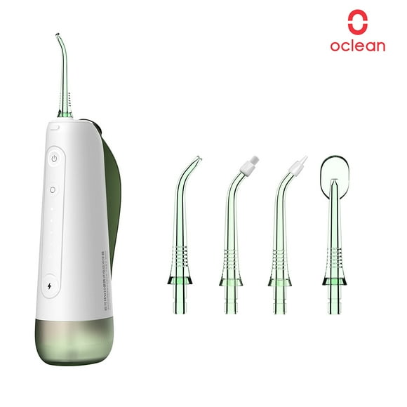 Oclean Oclean W10 Green Water Flosser with 5 Modes, 200ml Tank, IPX7 Waterproof, 1400mAh Battery, 4 Nozzles, and Sensitive Gum Care