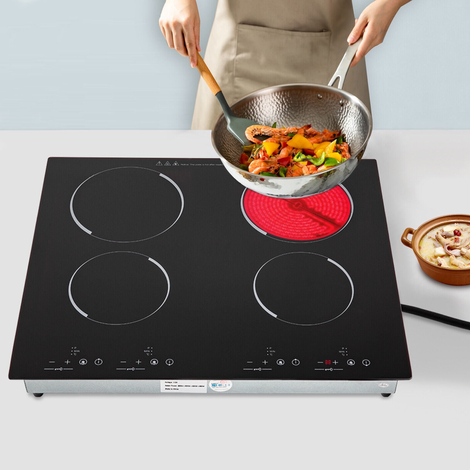 Miumaeov 4-Burners Electric Ceramic Cooktop Built-in Cooktop Stove Ceramic Cooking Stove 9 Gears 3000W 110V