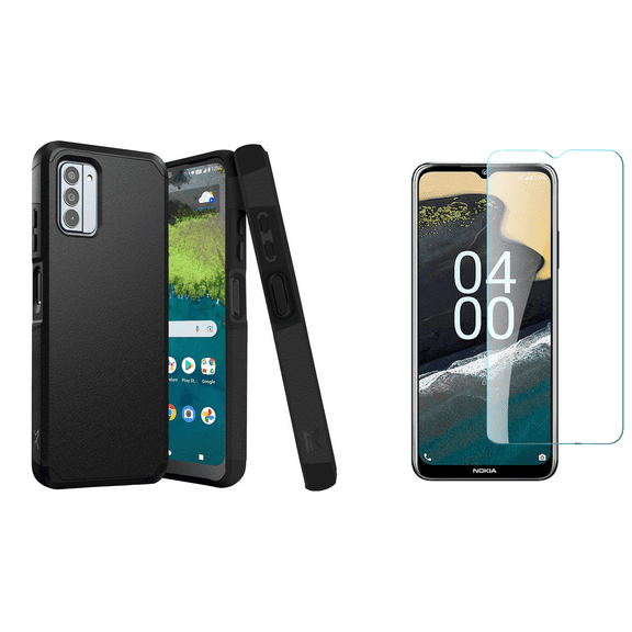 MK Dual Layer Slim Case for Nokia G310 5G (with Tempered Glass Screen Protector) Charcoal Black