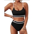 thumbnail image 3 of Top-kevin Women's High Waisted Bikini Ribbed Two Piece Swimsuit High Cut Color Block Adjustable Straps Bathing Suit, 3 of 10