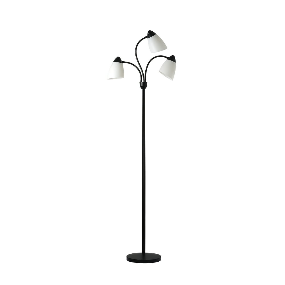 Mainstays 3 Head Floor Lamp Black with White Plastic Shades and with