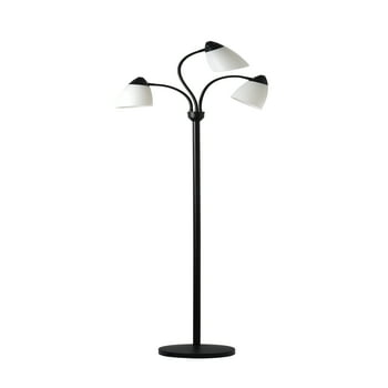 Mainstays 3 Head Adjustable Floor Lamp - Black with White Plastic Shades