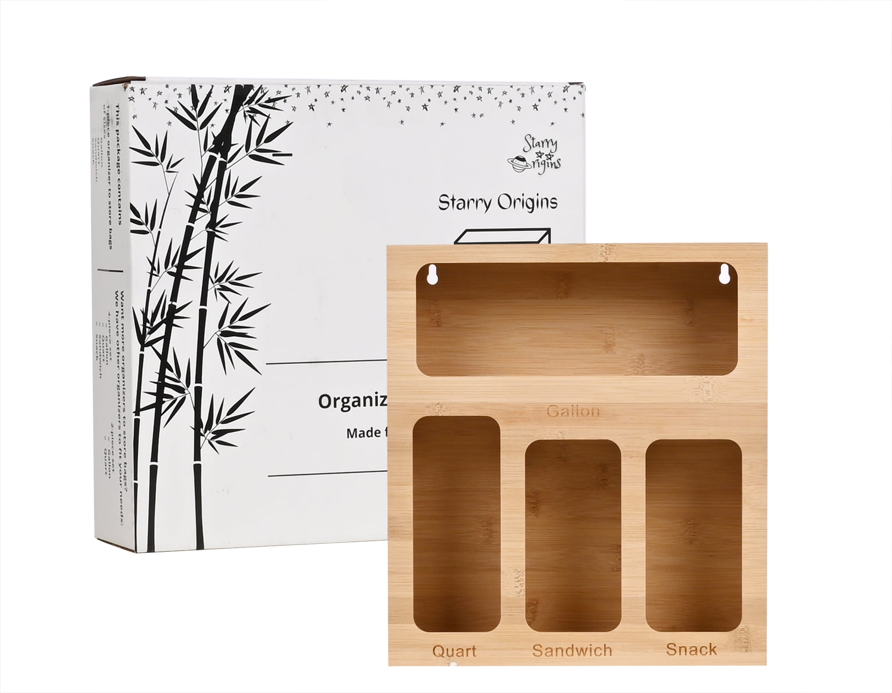 Premium Bamboo Food Storage Bag Organizers sizes engraved 1pc Set for