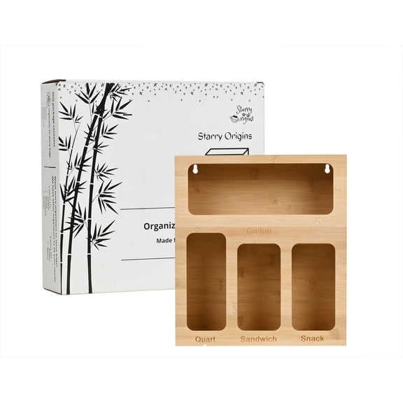 Premium Bamboo Food Storage Bag Organizers sizes engraved 1pc Set for Gallon Quart Sandwich Snack size bags