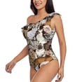 thumbnail image 3 of Yiaed Cut Cats Print Women One Piece Swimsuits Tummy Control One Shoulder Bathing Suits Pattern Ruffle Swimwear-Large, 3 of 8