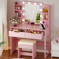 thumbnail image 5 of Ktaxon Lighted Makeup Vanity, Pink Vanity Table Set with 2 Drawer and Charging Station, Femal Gift, 5 of 11