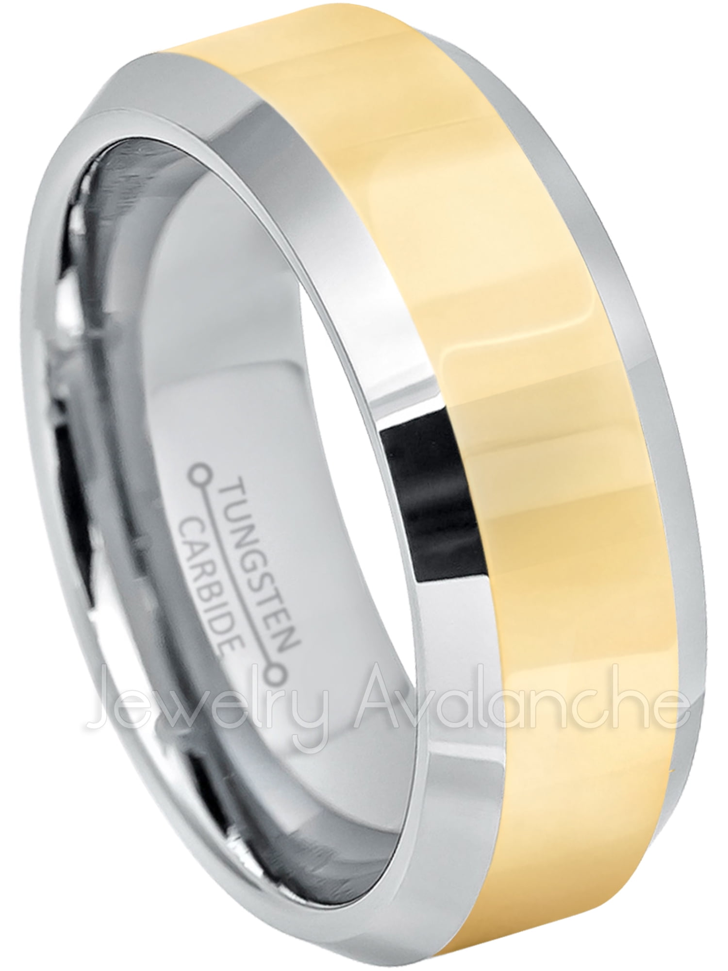 8mm /6mm Gold Tone Center Silver Tungsten Carbide Ring Couples Dome Wedding Band 