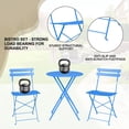 thumbnail image 5 of EastVita 3 Piece Patio Bistro Sets Outdoor Folding Bistro Set of 2 Small Colorful Bistro Coffee Table and 2 Chairs Foldable Metal Patio Furniture Set for Apartments/Porch/Deck/Balcony/Garden (Blue), 5 of 7