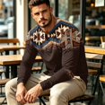 thumbnail image 4 of FGVCTG Mens T-Shirts Color Block Aztec Western Long Sleeve Henley Tops Button Neck Tee Loose Pullover Top for Casual Outings Daily Brown 3XL, 4 of 6