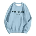 thumbnail image 4 of C'est La Vie Paris Sweatshirts for Women Oversized Letter Graphic Crewneck Tops Casual Drop Shoulder Long Sleeve Pullover Sweatshirt Fashion Streetwear Workout Outfits Sky Blue XL, 4 of 4