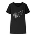 thumbnail image 4 of Hauts d'Été pour Femmes Col en V Imprimé Coton Lin Manches Courtes T-Shirts Décontractés Légers Blouse Habillée, 4 of 6