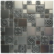 SomerTile Meta Versailles 11-3/4 in. x 11-3/4 in. x 8 mm Stainless Steel Metal Over Ceramic Mosaic Tile