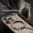 thumbnail image 5 of Frameless Magnetic Phone Case for iPhone 16 Pro Max,360°Rotatable Ring Kickstand,Compatible with Mag-Safe,Bezel Less Minimalist Shockproof Rugged Metal Bumper Borderless Phone Case,Desertgold, 5 of 8