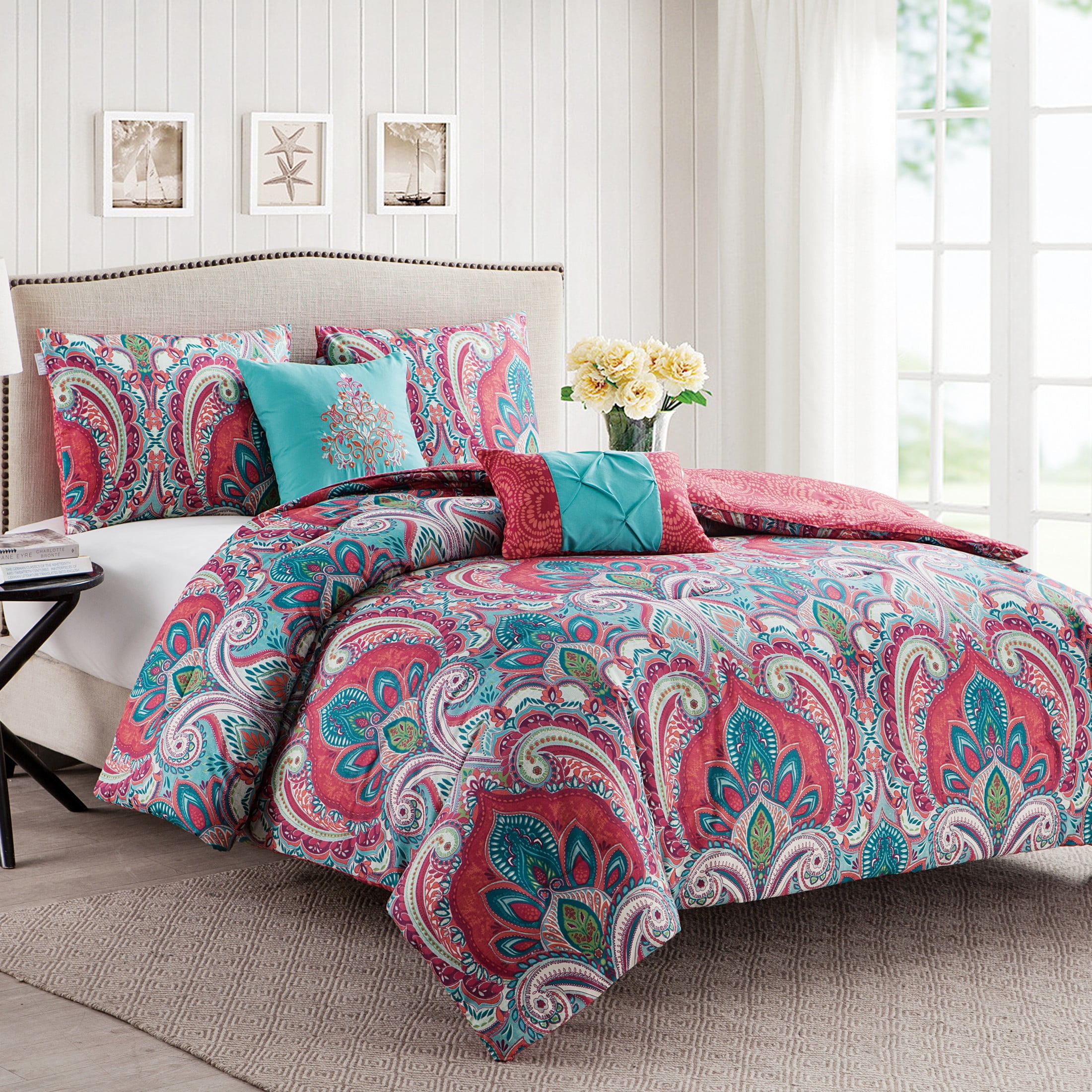 VCNY Home Casa Real 5-Piece Multicolor Damask Reversible Comforter Set, Full/Queen, Adult, Unisex