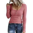 thumbnail image 5 of Tops de manga larga con cuello redondo para mujer, camiseta de viaje informal cómoda, camisetas ajustadas para mujer, empalme de botones de moda, otoño e invierno, nuevo, 5 of 5