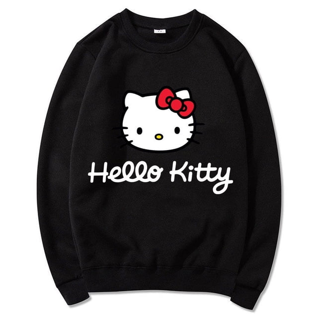 Hello Kitty Pull Femme Dessin Animé Printemps Automne Homme Col Rond Chandail à Capuchon Vêtements 2024 Nouveau Mode Couple Chandail en Molleton Hauts