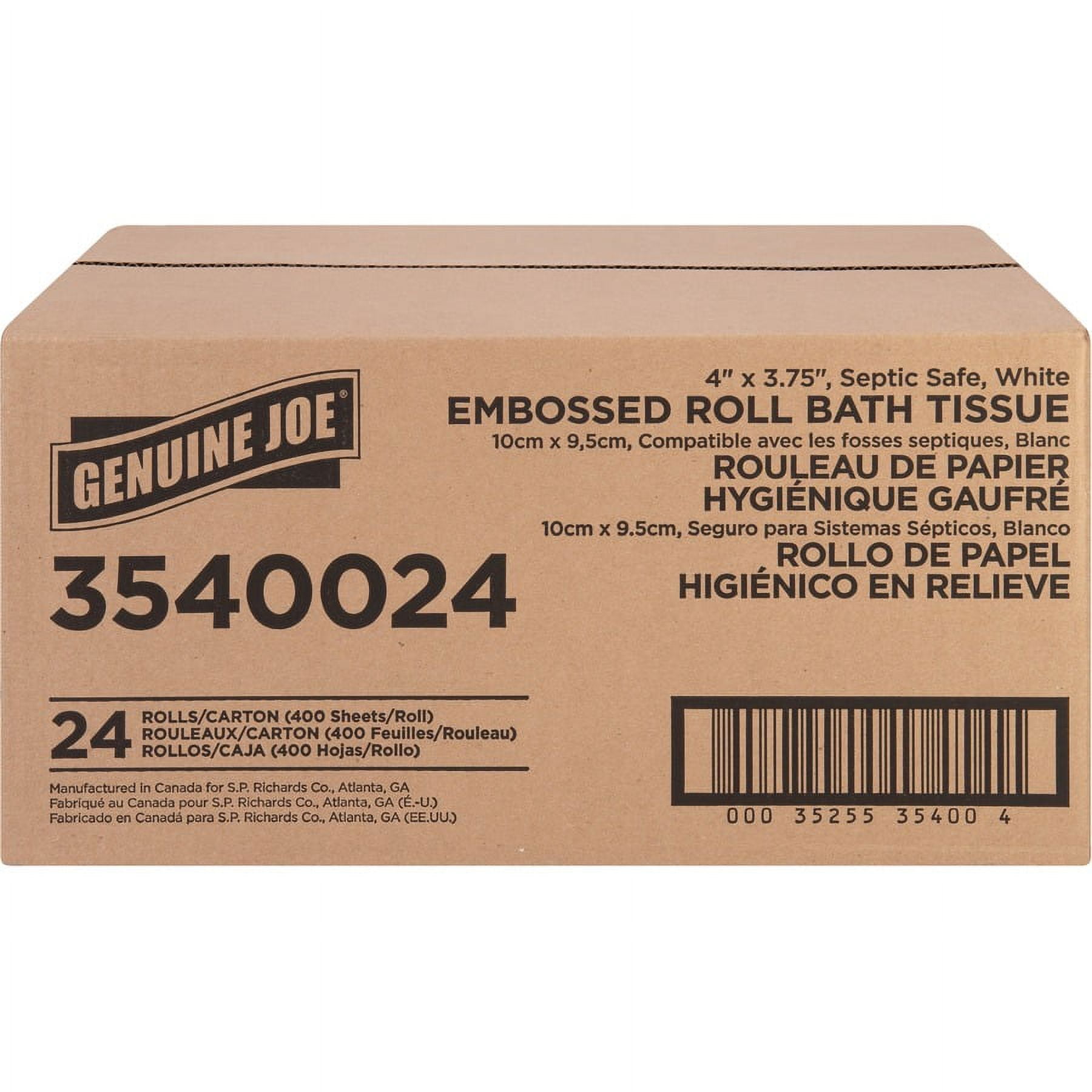 Genuine Joe 2-ply Bath Paper Tissue Rolls 2 Ply - 4" x 3.75" - 400 Sheets/Roll - White - Perforated, Absorbent, Soft, Sewer-safe, Septic Safe - For Bathroom, Restroom - 24 / Carton