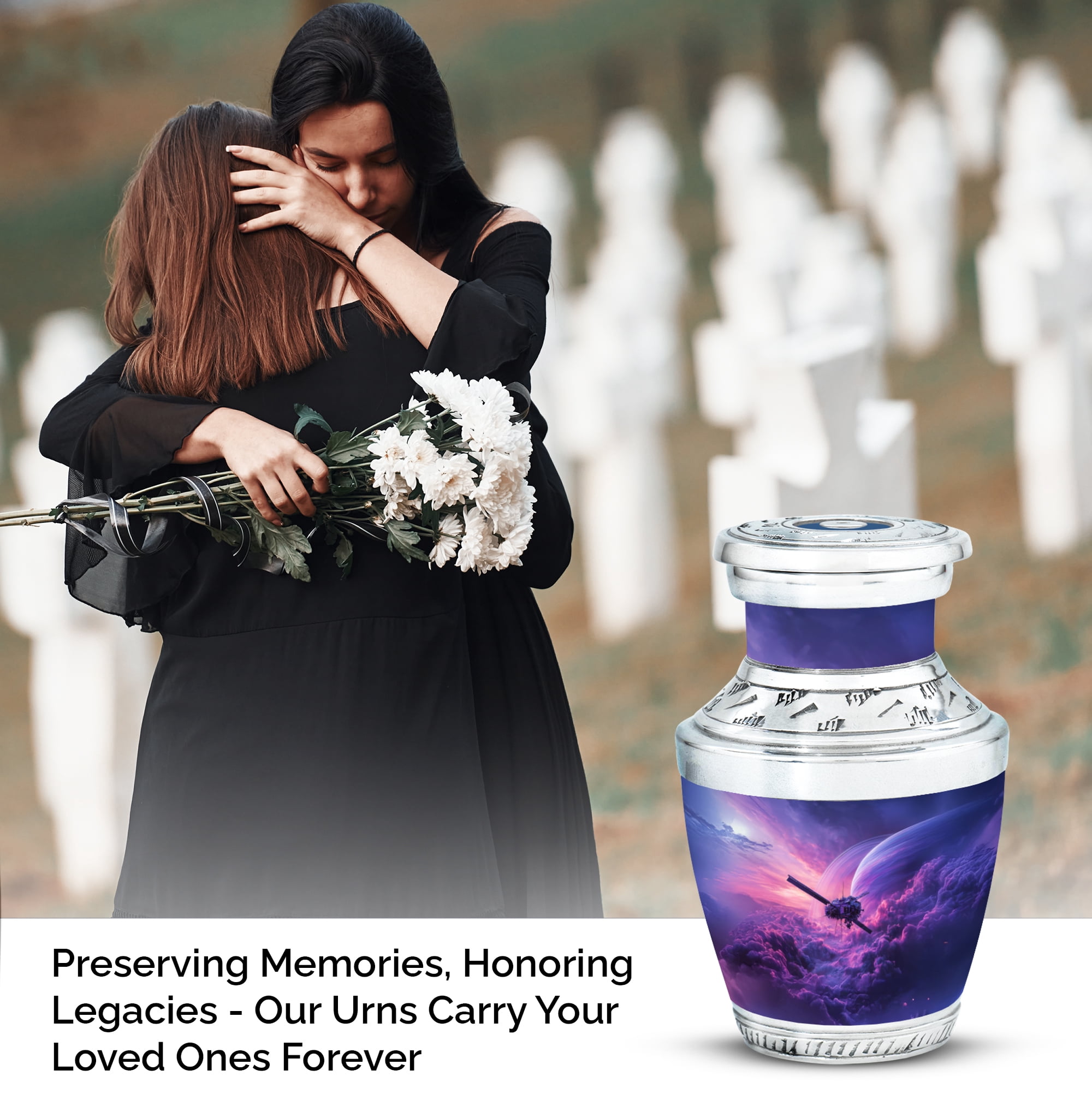 MUKTIVE Spaceship Memorial Urn for Human Ashes for Husband & Wife - Mini Cremation Urns for Adult Male & Female - Miniature Urn for Humans - 3 Inch