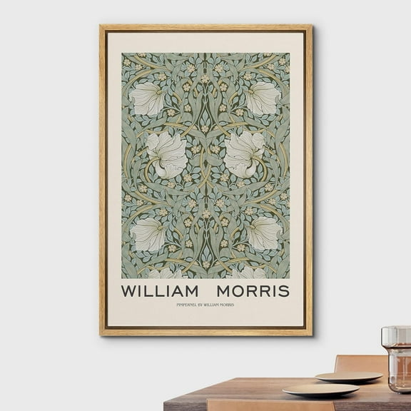 IDEA4WALL Framed Canvas Wall Art Pimpernel Flowers by William Morris Historic Cultural Paint Fine Art Traditional Scenic Colorful Poster for Living Room, Bedroom, Office - 24"x36" Natural
