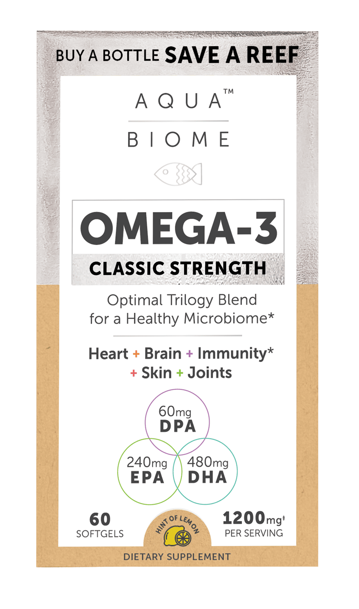 Aqua Biome by Enzymedica, Fish Oil Classic Strength, Complete Omega 3 Supplement, Gluten Free and Non-GMO, 60 softgels (30 servings)