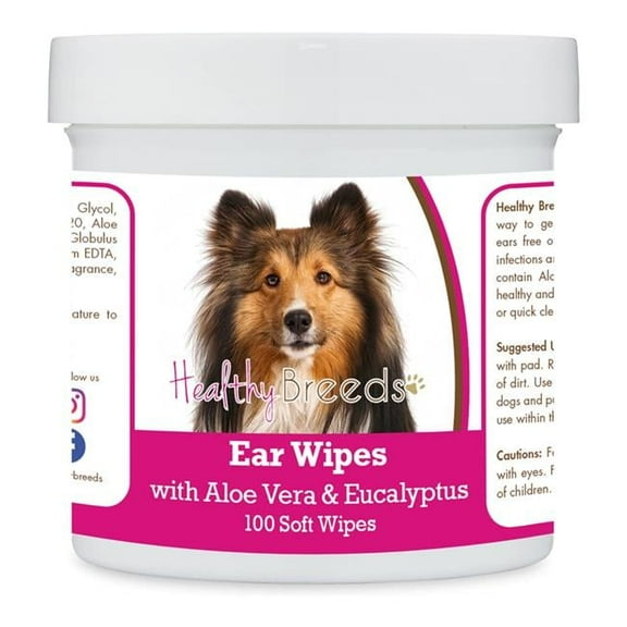 Healthy Breeds 192959824674 Shetland Sheepdog Ear Cleaning Wipes with Aloe & Eucalyptus for Dogs - 100 Count