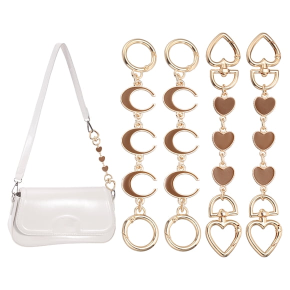 Cadena de extensión de bolsa REGALWOVEN, 4 piezas de extensores de correa para bolso en forma de corazón y luna para decoración de bolso, marrón