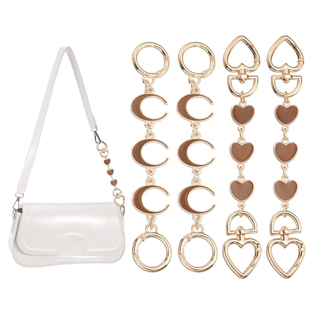 Cadena de extensión de bolsa REGALWOVEN, 4 piezas de extensores de correa para bolso en forma de corazón y luna para decoración de bolso, marrón