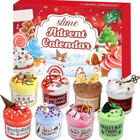 BESTSKY Advent Calendar 2025-24 Days of Slime&Charms Kit-Christmas Countdown Calendar-Safe Gifts for Kids Toddlers Girls Boys