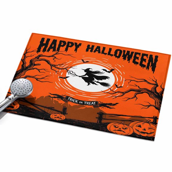 Halloween Entryway Rug 2x3ft Washable Non Slip Bathroom Rug Indoor Floor Front Door Mat Fall Spooky Horror Witches Pumpkins Orange Rectangle Area Rugs Carpet for Kitchen Office Dining Room Home