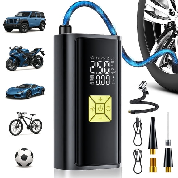 Tire Inflator Portable Air Compressor, Portable Cordless Mini Air Pump with Digital Pressure Gauge 150PSI Fast Inflation and Auto Shutoff Function Tires Pump for Cars Motorcycles Bikes Balls
