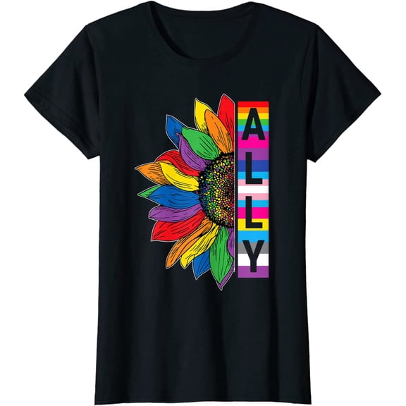 Women Top LGBTQ Ally Shirt for Pride Sunflower Casual T-Shirt