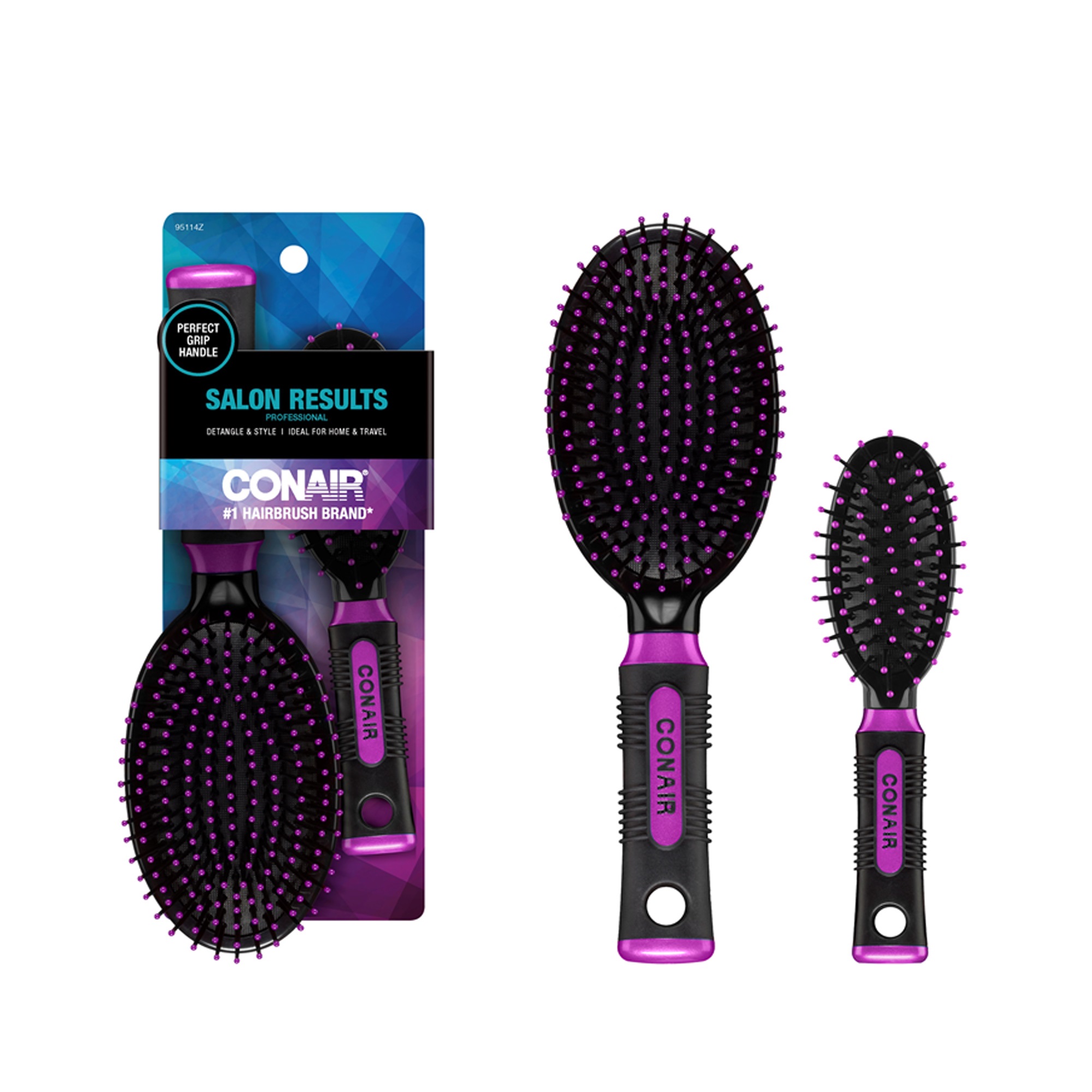Conair Professional Travel and Full-Size Cushion Hairbrush Set, Colors Vary, 2 Piece Set - image 4 of 8
