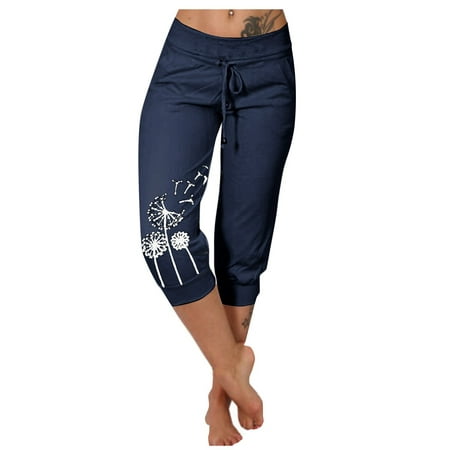 

TQWQT Womens Capri Yoga Pants Loose Drawstring Pajama Pants Lounge Joggers Pants with Pockets Navy XXXXXL