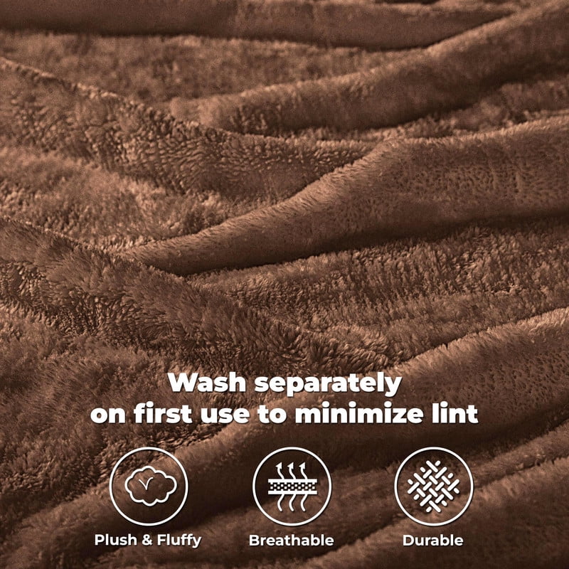Superior Super Soft Plush Fleece Blanket 50" x 60", Bed & Couch Blankets, Throw, Chocolate