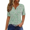 thumbnail image 2 of Homenesgenics Womens Tops under $5 Women's Fashion Printed Short Sleeves Blouse Round Neck Casual Green XXL, 2 of 5