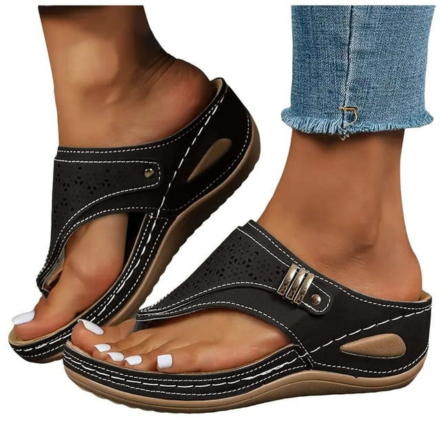 Orthopedic Wedge Flip Flops for Women 2025 Comfortable Arch Support Orthofeet Wide Slides Sandals