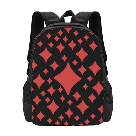 DouZhe Lightweight Backpack, Poker Pink Diamonds Prints Travel Outdoor Hiking Bag School Bookbag Casual Daypack Backpacks for Women Men