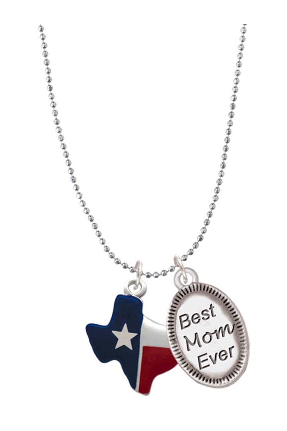 Silvertone Red and Blue Texas Best Mom Ever Charm Necklace