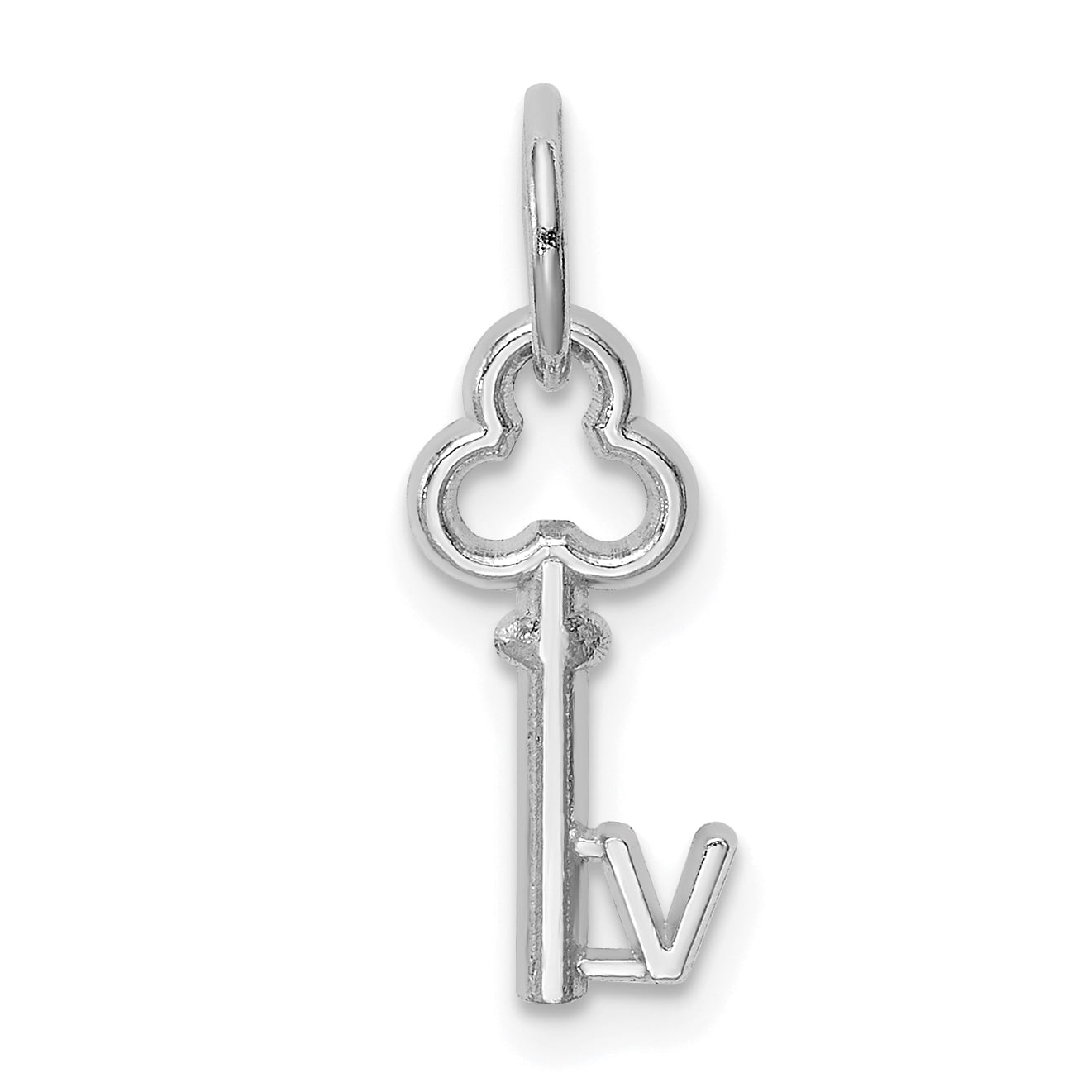 14kt White Gold V Key Pendant Charm Necklace Initial Fine Jewelry Ideal