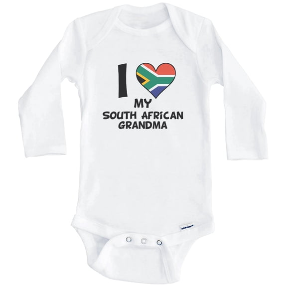 I Heart My South African Grandma South Africa Flag One Piece Baby Bodysuit (Long Sleeve), 0-3 Months White