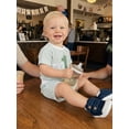 thumbnail image 5 of BemeyourBBs Baby Boys First Birthday Outfits One Years Old Birthday Clothes Waffle Knit Number Embroidery Striped Short Sleeve TShirt Tops and Shorts Set, 5 of 9