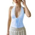 thumbnail image 3 of Halter Tops for Women Lace V Neck Tie Back Bow Front Slim Fitted Sleeveless Cropped Y2k Going out Tank Top, 3 of 7