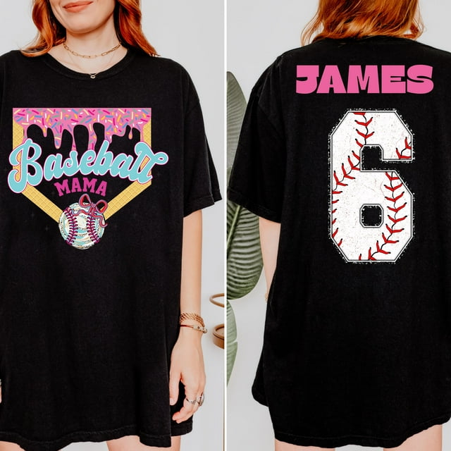 Custom Baseball Drip Mama Shirt, Team Mom T Shirt,Personalized Ice Cream Drip Tee,Mother's - Black - M
