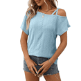 thumbnail image 2 of Blusas Cruzadas de un Solo Hombro para Mujer, Camisetas de Verano con Hombros Descubiertos, Blusas Casuales de Corta con Ojales. Azul XXL, 2 of 8