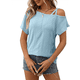 thumbnail image 2 of Blusas Cruzadas de un Solo Hombro para Mujer, Camisetas de Verano con Hombros Descubiertos, Blusas Casuales de Corta con Ojales. Azul L, 2 of 8