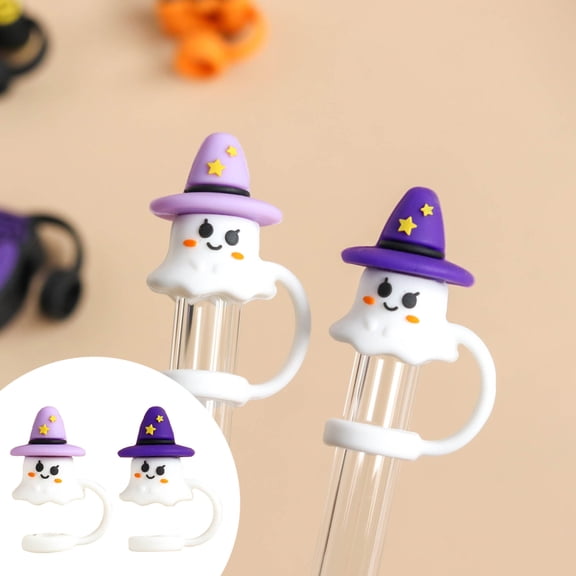 Halloween Silicone Straw Cover Set, 2-Pack Cute 3D Topper for Tumblers & Water Bottles, Reusable Dust-Proof Straw Caps for Summerween Parties, Spooky Season Gifts & Daily Drink Accessories