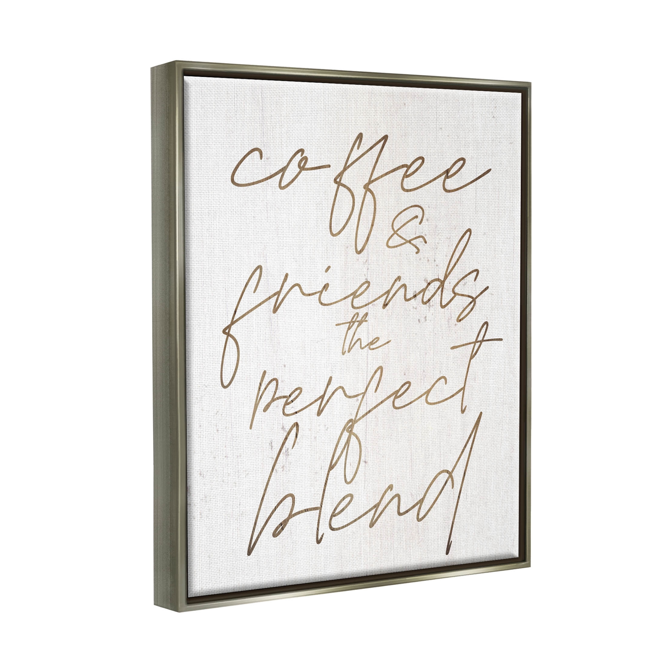 Coffee & Friends Perfect Blend Phrase Inspirational Graphic Art Luster Gray Framed Art Print Wall Art