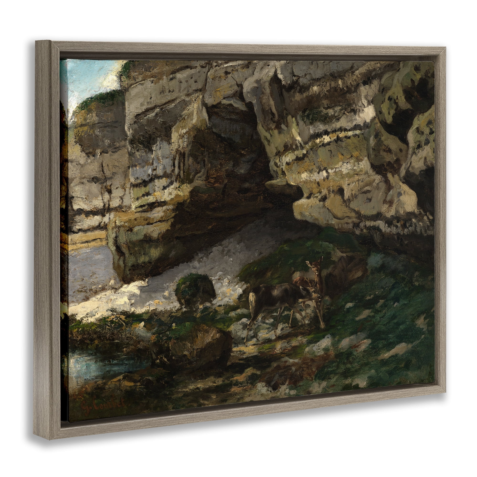 Stupell Industries Classic Courbet Cliff Landscape Landscape & Nature Painting Brown Floater Framed Canvas Art Print Wall Art, 31 x 25
